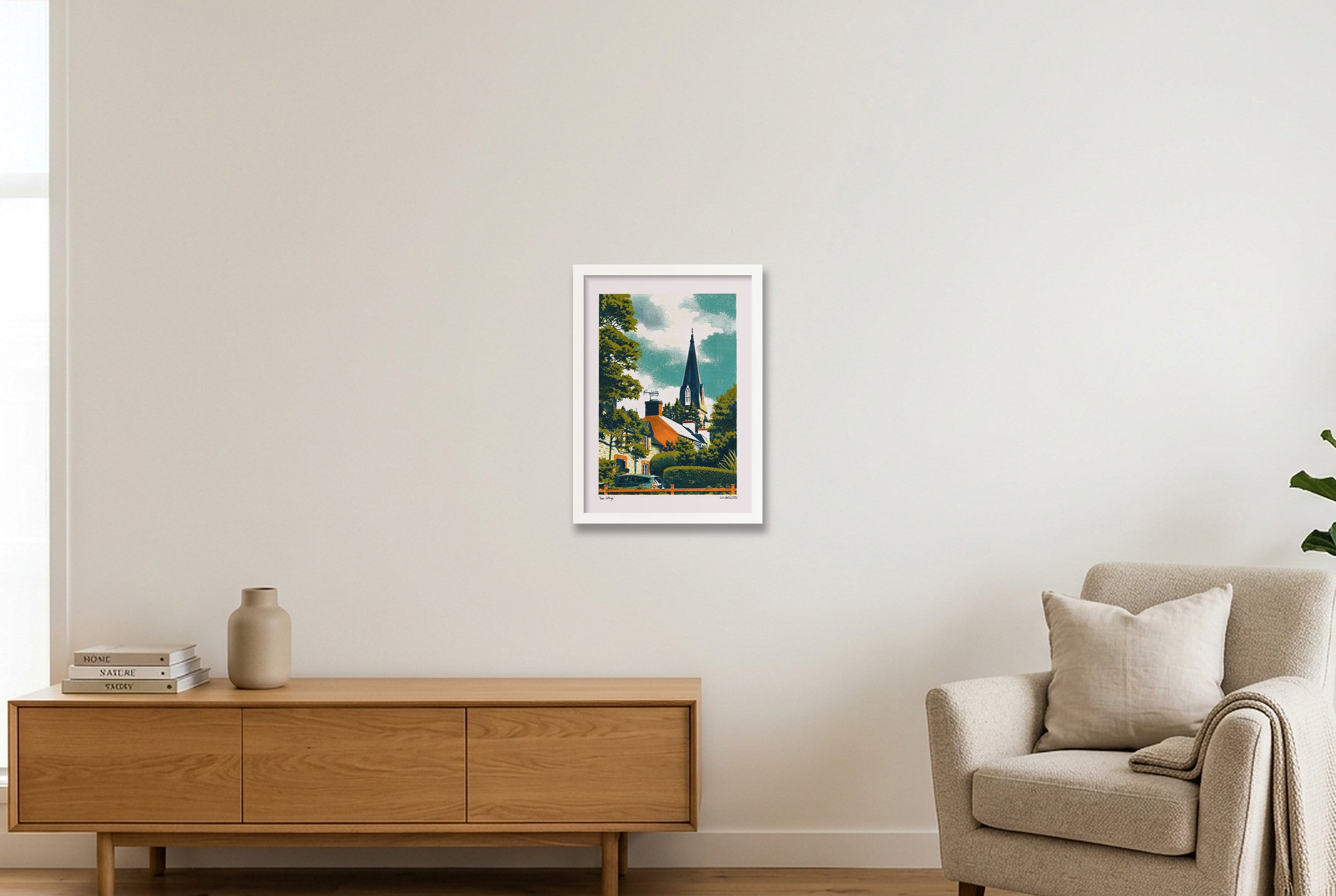 Rose Cottage — A3 (30×42cm, 12×17") White Frame