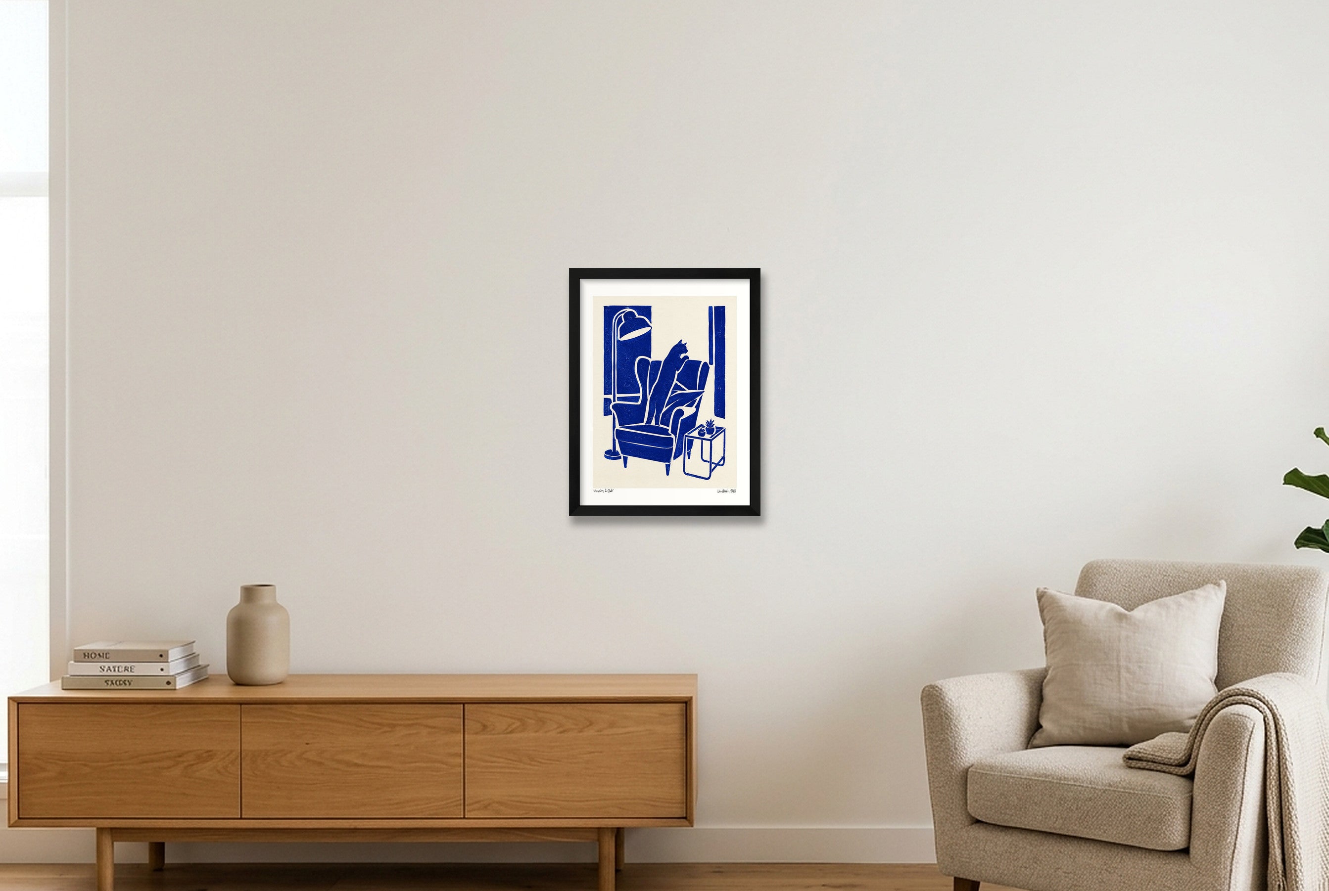 Cat in Cottage — 30×40cm, 12×16" Black Frame