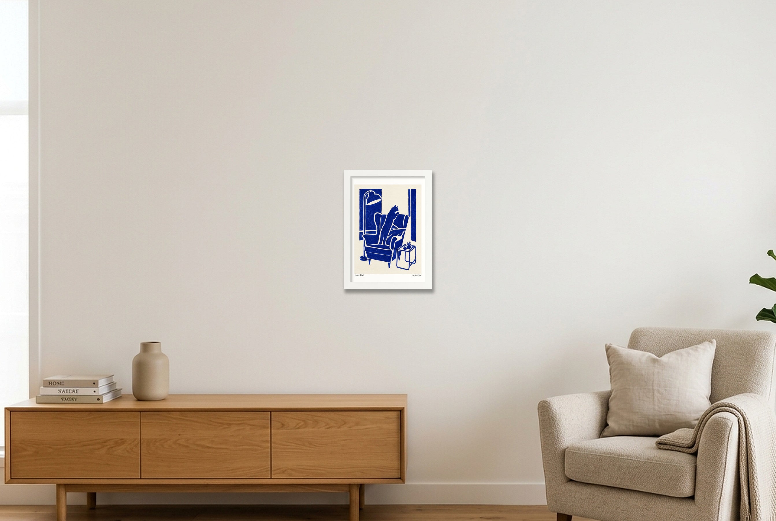 Cat in Cottage — A4 (21×30cm, 8×12") White Frame