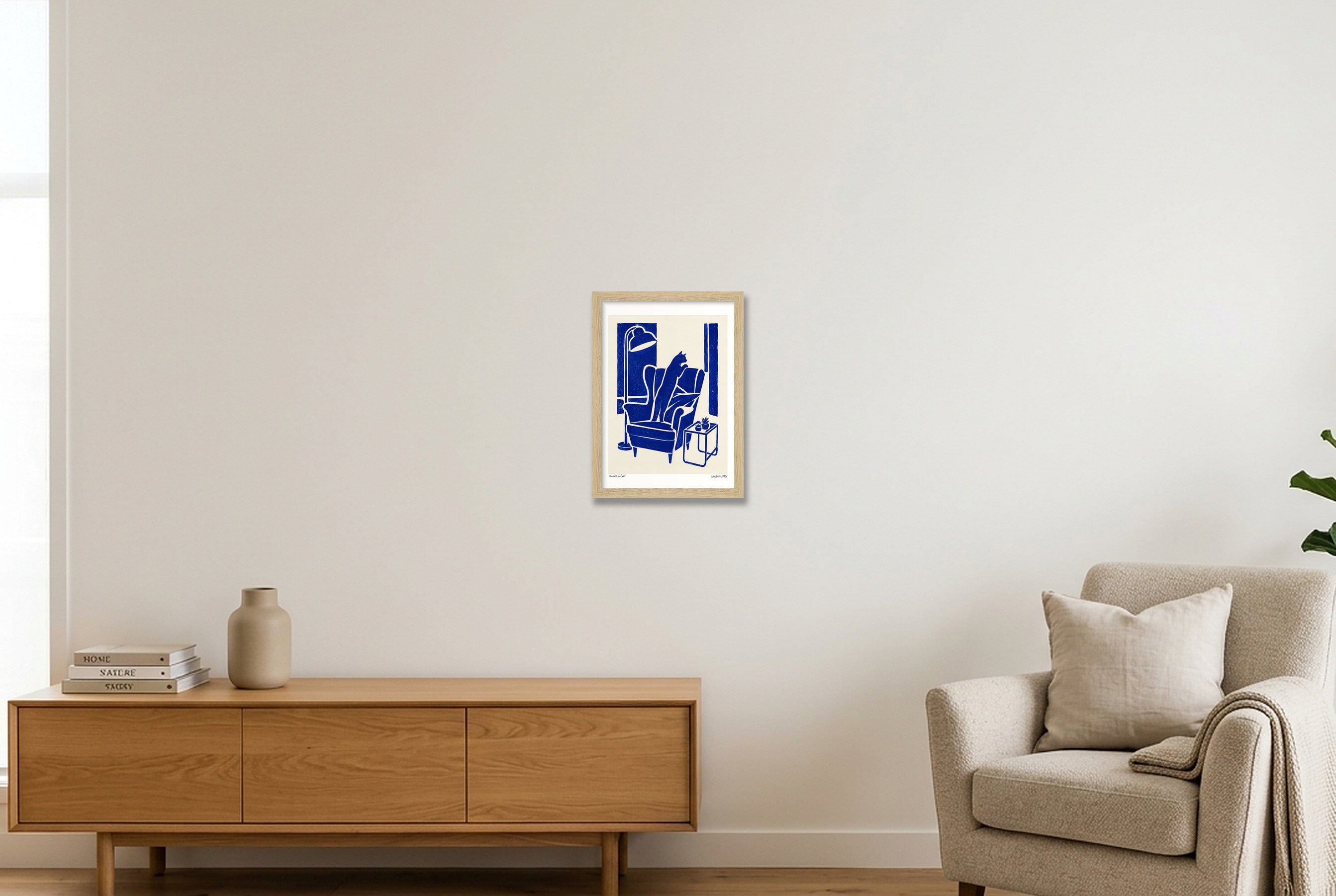 Cat in Cottage — A4 (21×30cm, 8×12") Oak Frame