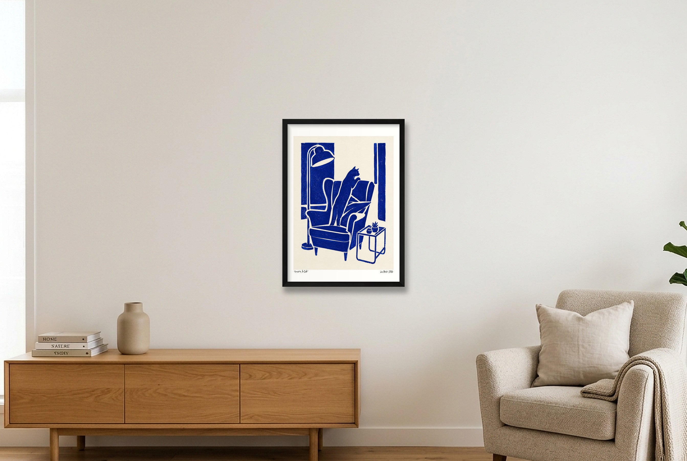 Cat in Cottage — 42×59cm, 17×23" Black Frame
