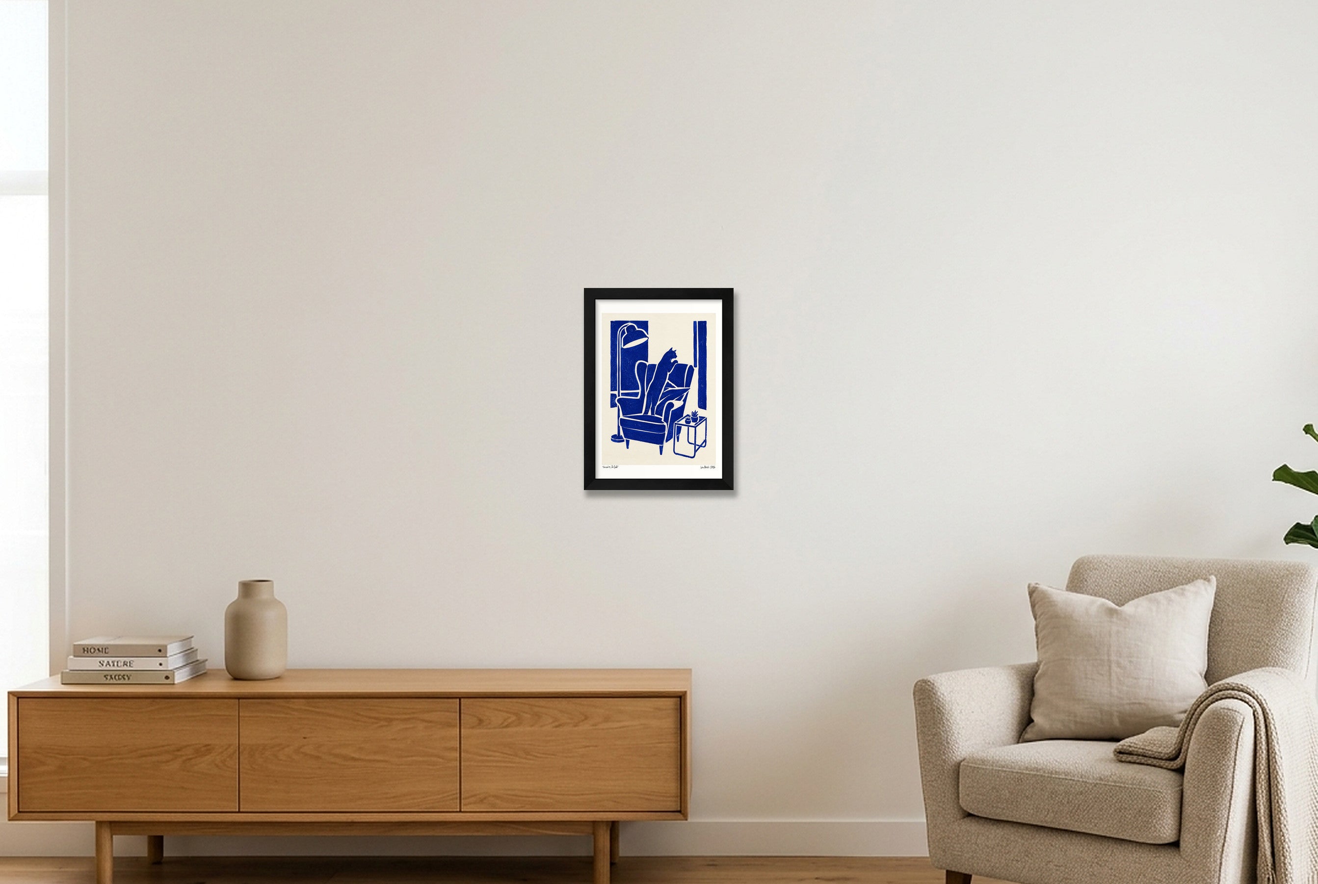 Cat in Cottage — A4 (21×30cm, 8×12") Black Frame